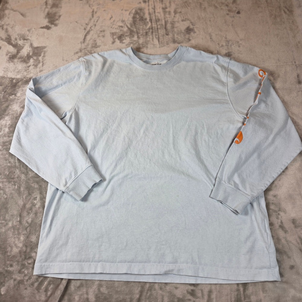 Carhartt Workwear Streetwear Long Sleeve Shirt Blue Orange Logo XL Loose Fit